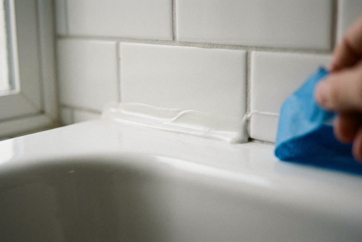 Recaulking a tile joint above a bathtub
